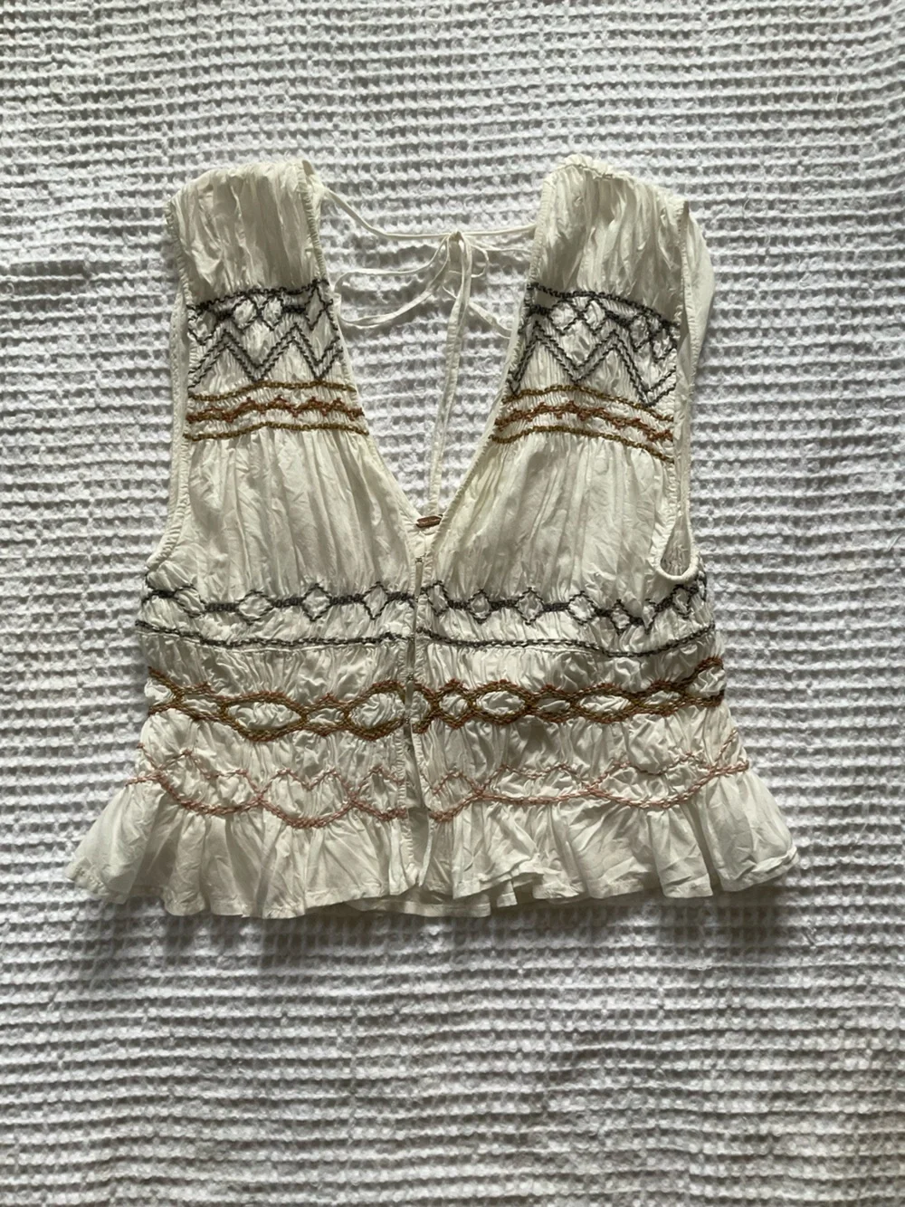 Free People Cream Embroidered Top XS